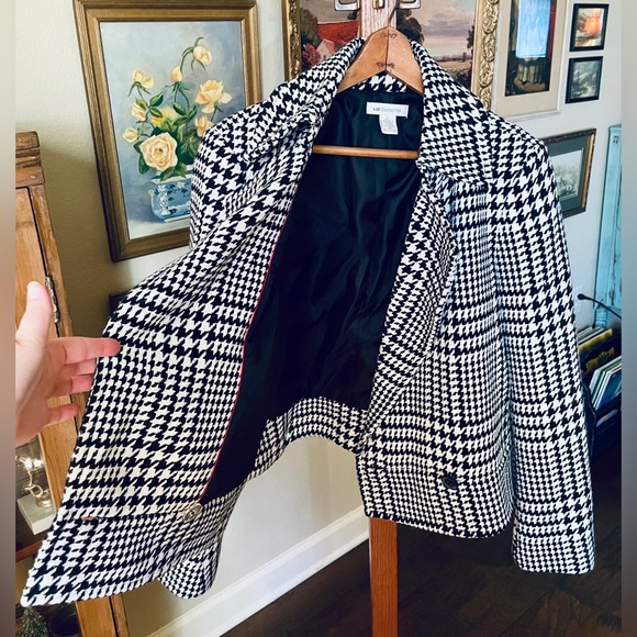 Liz Claiborne wool blend houndstooth button pea coat SZ L white black - Picture 8 of 8